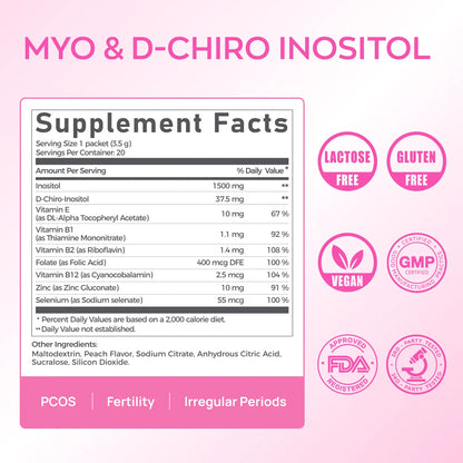 Gynable Inositol Supplement 40:1 Myo-Inositol D-Chiro-Inositol Folate women's supplements for Preparing for pregnancy,Fertility PCOS Cycle Balance PMS Hormonal Acne 20 Packets Vegan Non-GMO - Optimum Edible Dietary Vitamin Fitness Healthcare