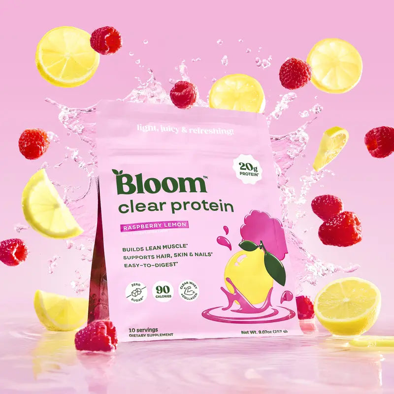 Bloom Nutrition Clear Protein - Clear Whey + Collagen Protein Blend | 20g Protein, 90 Calories, 0g Sugar, Light & uct Refreshing Fruity Drink | Protein for Women