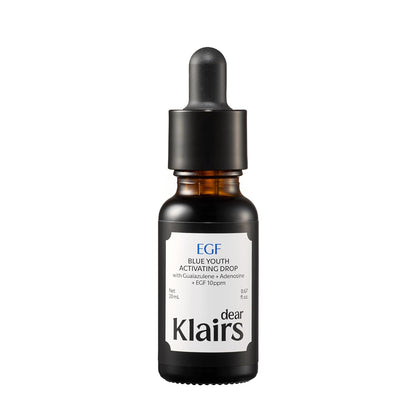 Dear Klairs Korean EGF Serum – Blue Youth Activating Drop with EGF Peptides and Guaiazulene, Repairing Serum for Redness and Blemish-prone Skin, Visibly Fades Post-Blemish Marks, 0.67 Fl Oz