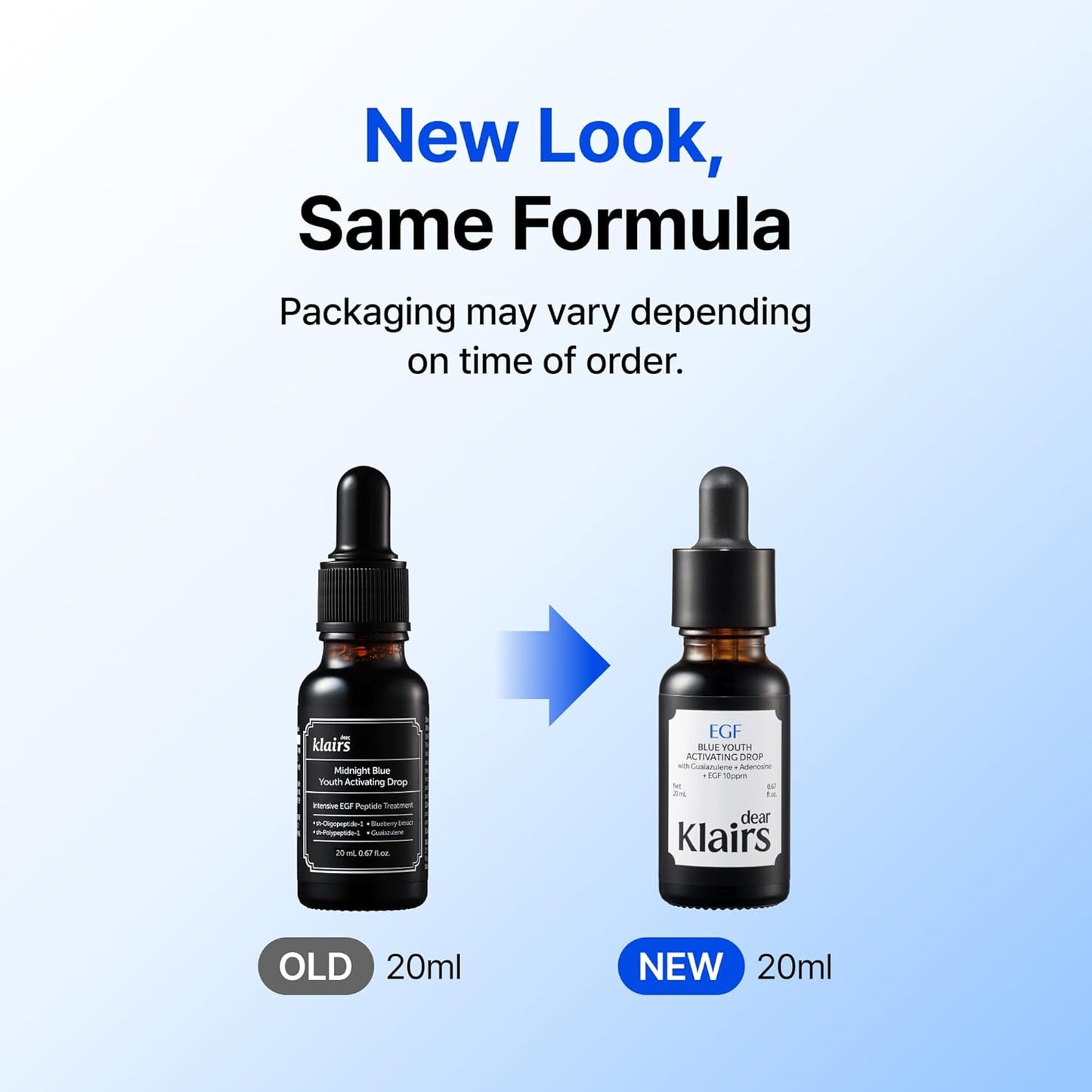 Dear Klairs Korean EGF Serum – Blue Youth Activating Drop with EGF Peptides and Guaiazulene, Repairing Serum for Redness and Blemish-prone Skin, Visibly Fades Post-Blemish Marks, 0.67 Fl Oz