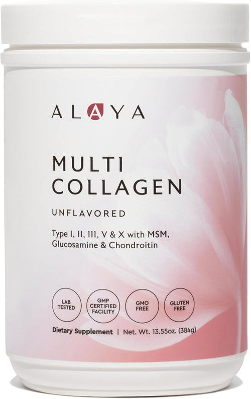 Alaya Multi Collagen Powder - Type I, II, III, V, X Hydrolyzed Collagen Peptides Protein Powder Supplement with MSM + GC (Unflavored) (40 Servings)