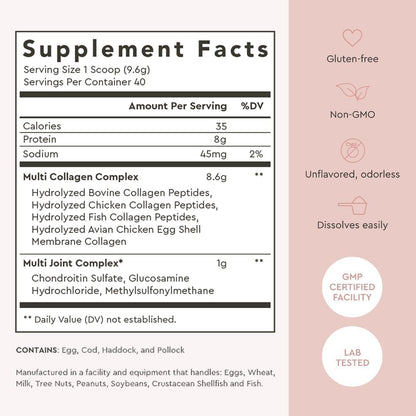 Alaya Multi Collagen Powder - Type I, II, III, V, X Hydrolyzed Collagen Peptides Protein Powder Supplement with MSM + GC (Unflavored) (40 Servings)