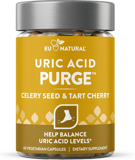 Eu Natural Purge Uric Acid Flush - Eat & Drink What You Want - Uric Acid Support for Joints & Mobility with Celery Seed, Tart Cherry & Chanca Piedra - 60 Vegetarian Capsules