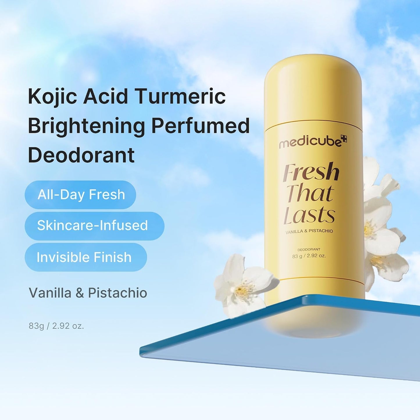 medicube Kojic Acid & Turmeric Aluminum-Free Deodorant | Vanilla & Pistachio Perfumed Stick, All-Day Odor Protection for Women & Men | Underarm Brightening Care | Korean Skincare, 2.92 oz.
