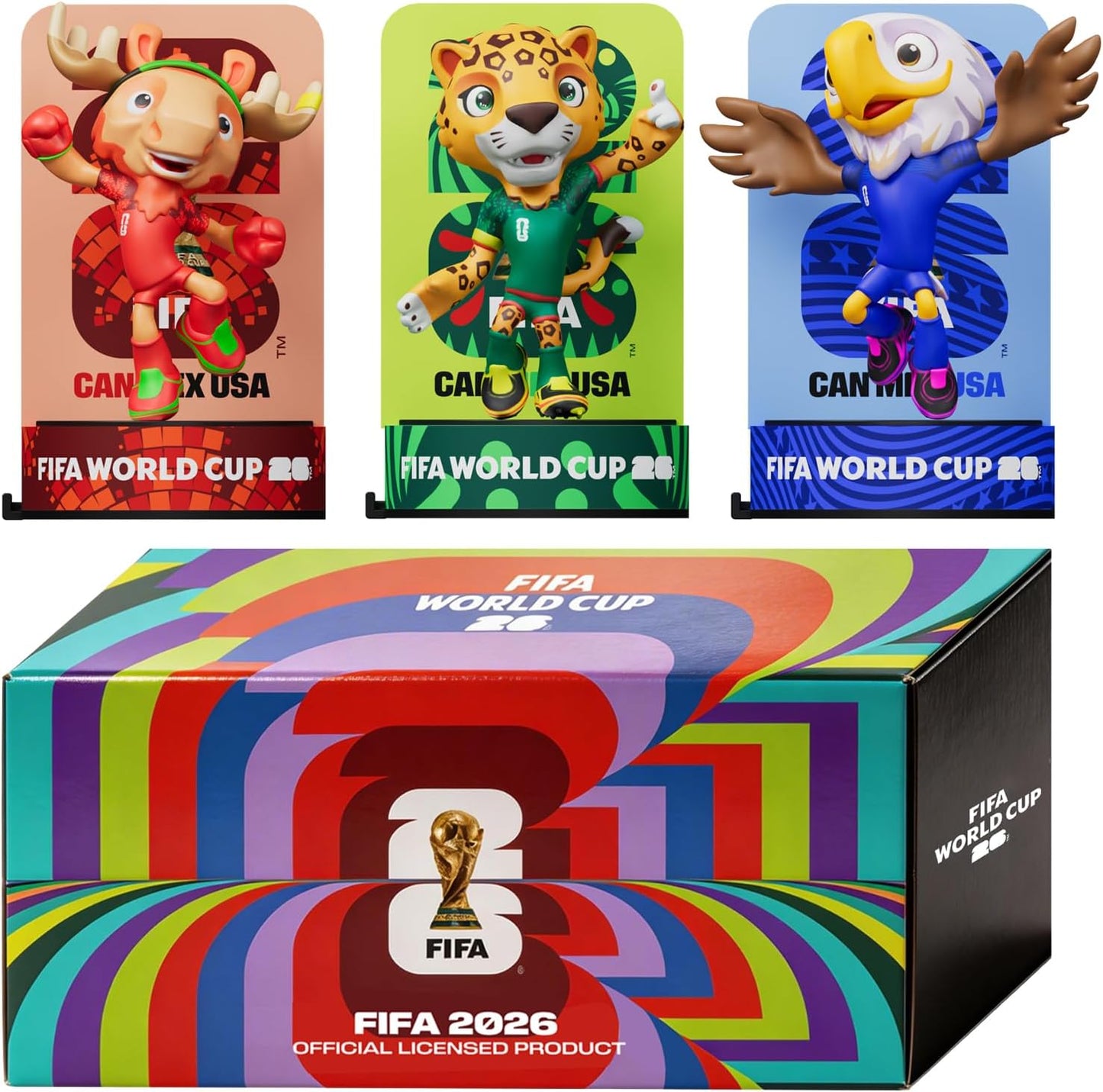 Sanyetral FIFA 2026 World Cup Official Licensed Mascot Figurines Set of 3 with Display Box (Zayu, Maple & Clutch), Official Merchandise Model Figure for Collectors