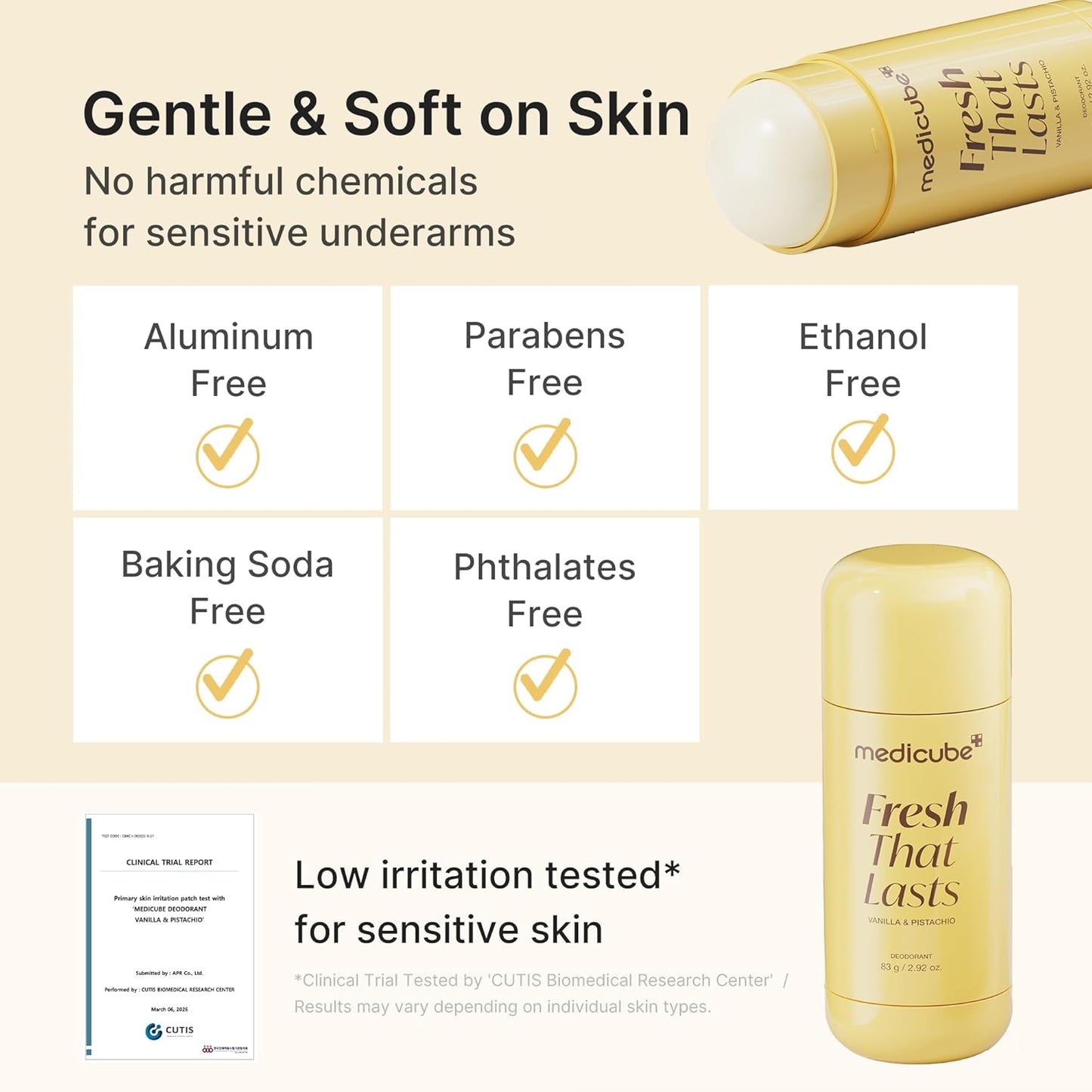 medicube Kojic Acid & Turmeric Aluminum-Free Deodorant | Vanilla & Pistachio Perfumed Stick, All-Day Odor Protection for Women & Men | Underarm Brightening Care | Korean Skincare, 2.92 oz.