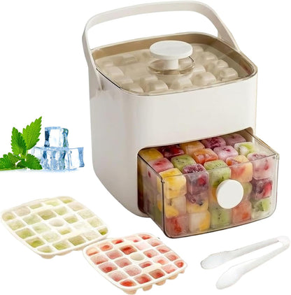 48 Cube Ice Maker With Easy Press Lid, Double Layer Portable Ice Cube Container with Lid and Storage Box for Freezer, Handled Press-Type Ice Cube Tray with Lid and Bin for Whiskey, Cocktail