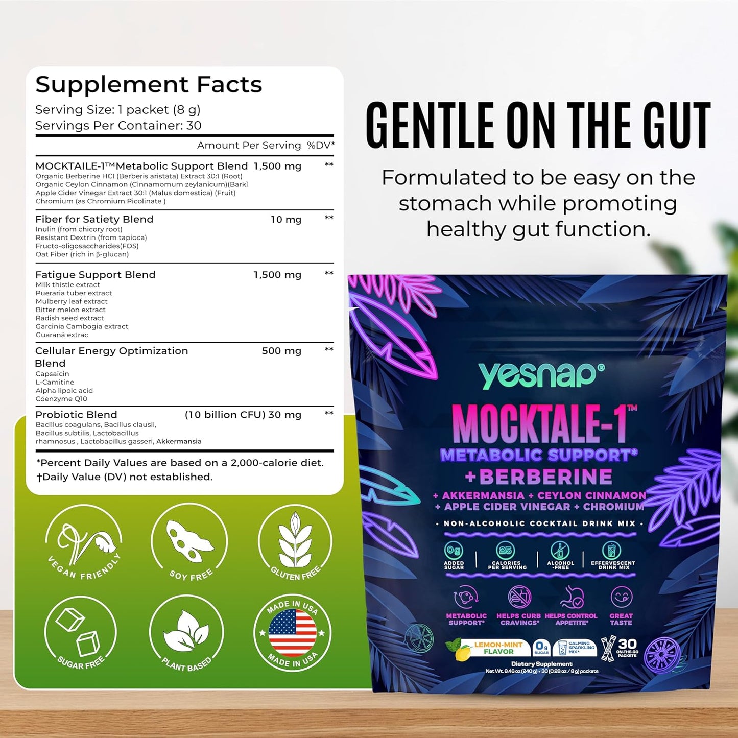 MOCKTALE-1 GLP-1 Supplement, Support Natural GLP 1 Production Drink for Weight Loss, Appetite Control & Metabolic, with Berberine, Akkermansia, Ceylon Cinnamon, Lemon Mint Flavor, 30 Packets