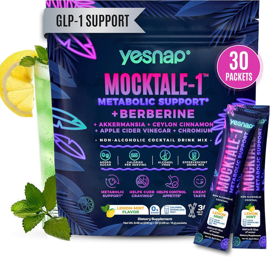 MOCKTALE-1 GLP-1 Supplement, Support Natural GLP 1 Production Drink for Weight Loss, Appetite Control & Metabolic, with Berberine, Akkermansia, Ceylon Cinnamon, Lemon Mint Flavor, 30 Packets