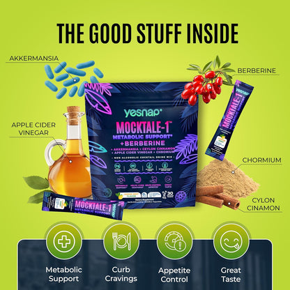 MOCKTALE-1 GLP-1 Supplement, Support Natural GLP 1 Production Drink for Weight Loss, Appetite Control & Metabolic, with Berberine, Akkermansia, Ceylon Cinnamon, Lemon Mint Flavor, 30 Packets