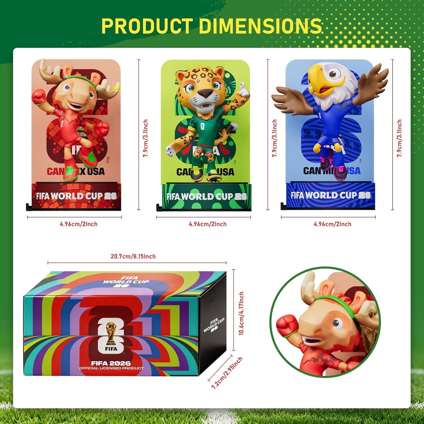 Sanyetral FIFA 2026 World Cup Official Licensed Mascot Figurines Set of 3 with Display Box (Zayu, Maple & Clutch), Official Merchandise Model Figure for Collectors