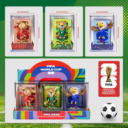 Sanyetral FIFA 2026 World Cup Official Licensed Mascot Figurines Set of 3 with Display Box (Zayu, Maple & Clutch), Official Merchandise Model Figure for Collectors