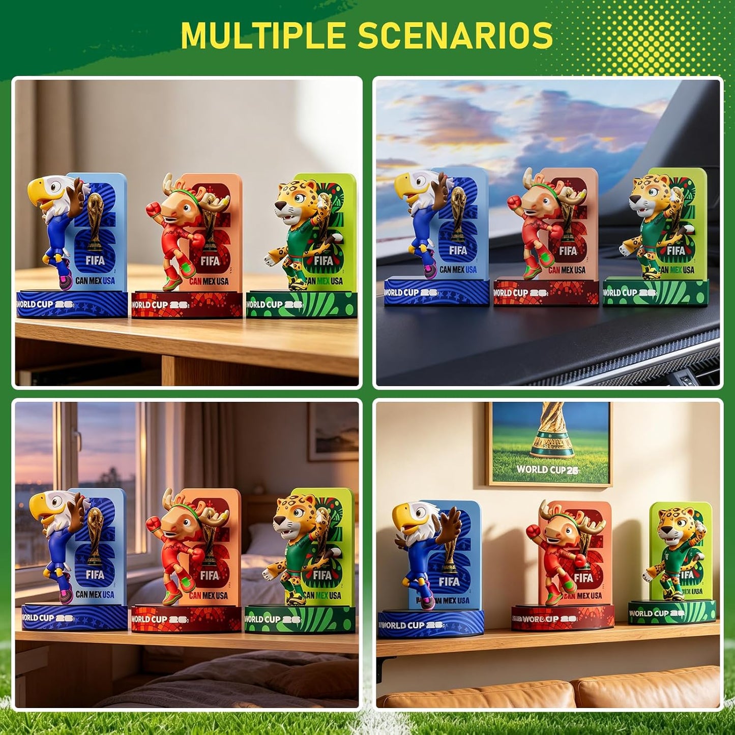 Sanyetral FIFA 2026 World Cup Official Licensed Mascot Figurines Set of 3 with Display Box (Zayu, Maple & Clutch), Official Merchandise Model Figure for Collectors