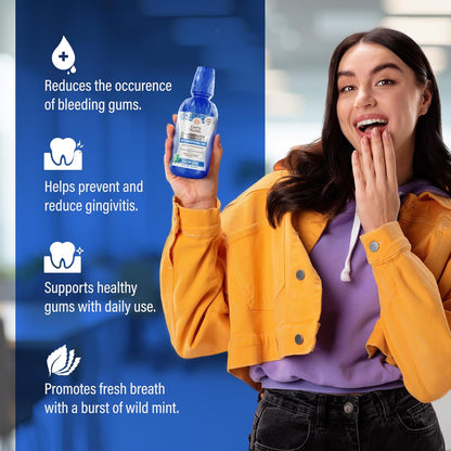 GuruNanda Healthy Gums Mouthwash for Gingivitis & Bleeding Gums – Antigingivitis Oral Rinse with 0.05% CPC – Alcohol-Free, Fluoride-Free Plaque Control – Wild Mint, 16 oz