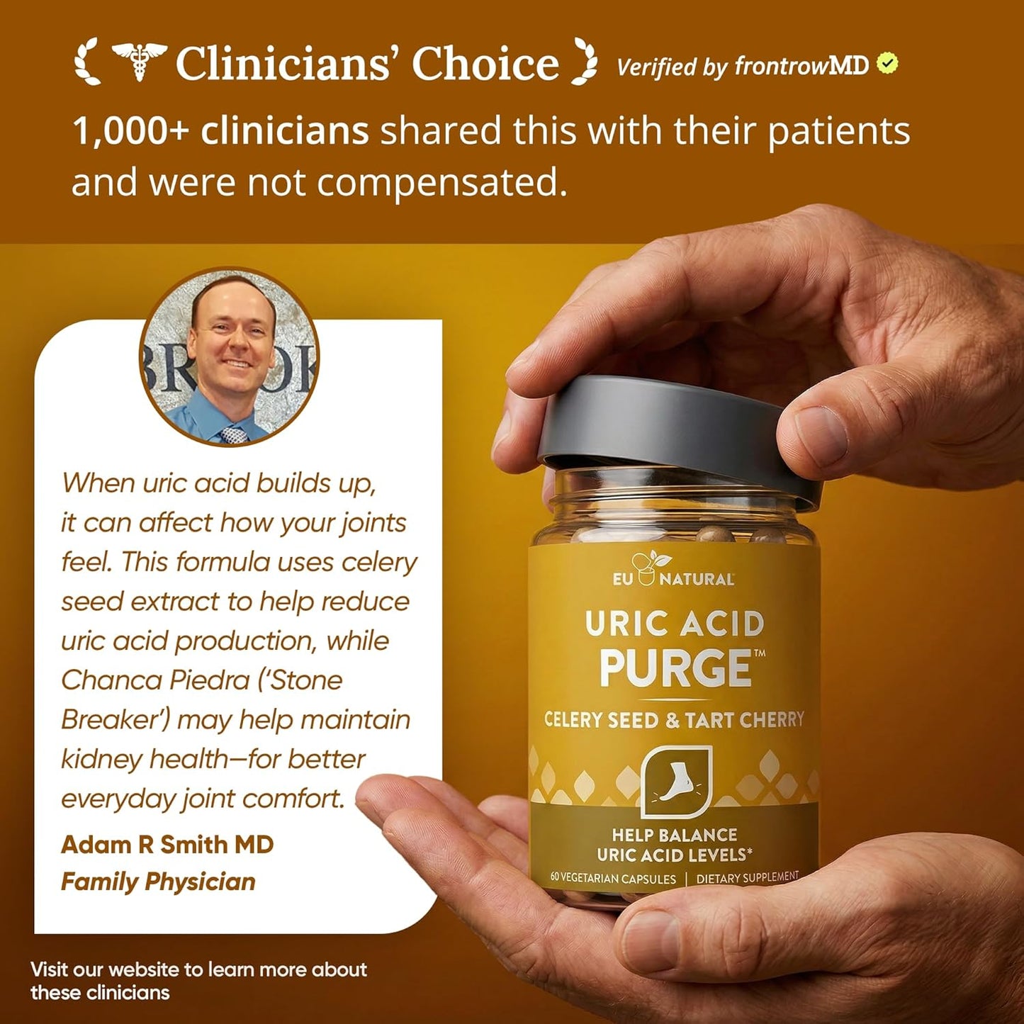 Eu Natural Purge Uric Acid Flush - Eat & Drink What You Want - Uric Acid Support for Joints & Mobility with Celery Seed, Tart Cherry & Chanca Piedra - 60 Vegetarian Capsules