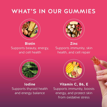 Bears with Benefits Biotin Gummies for Hair Growth, Skin & Nails –  5000 mcg Biotin + Vitamins C & E + Zinc - 30 Gummies - Vegan Wild Berry Flavor - 1 Month Supply
