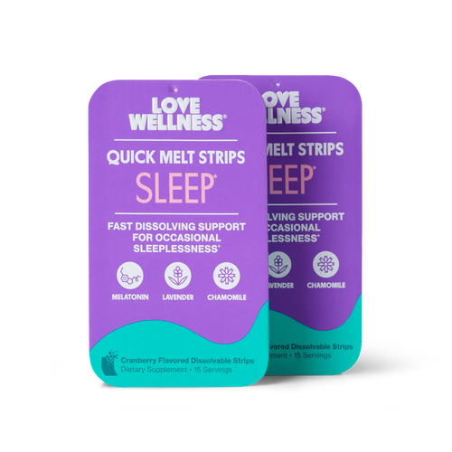 Love Wellness Sleep* Quick Melt Strips for Occasional Sleeplessness | Dissolvable Sleep Support Supplement | Melatonin, Lavender & Chamomile | Vegan & Sugar-Free | 15 Strips Dietary
